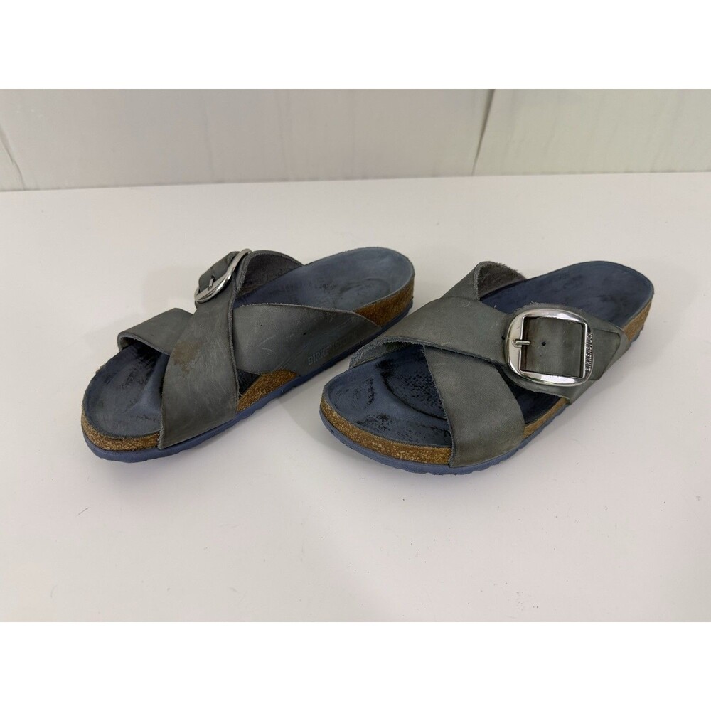 Birkenstock Siena Big Buckle Dusty Blue Oiled Leather Sz 37 W 6.5-7 Granola